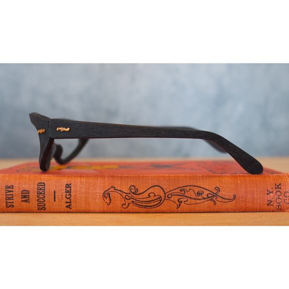 Vintage 1960s De Lotto Cat Eye Eyeglasses Frame Faux Wood Pin up Italy NOS